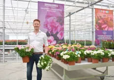 Stef Berkhout of HilverdaFlorist with Alstroemeria Inticanchia Hula and Sunburst. Hula is a new bicolour witrh a large flower and sturdy flower stems and Sunburst is the first white variety in the heat tolerant collection.
